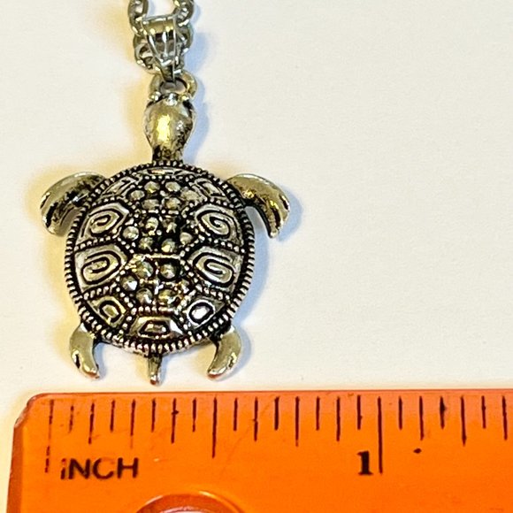 Silver Sea Turtle Necklace Marcasite Crystal Stainless Steel 20" Chain Plated - Picture 13 of 13